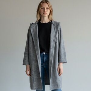 Joie Wool Rayon Viscose Blend Gray Open Jacket w Hood Tailored Fit Mid Length S